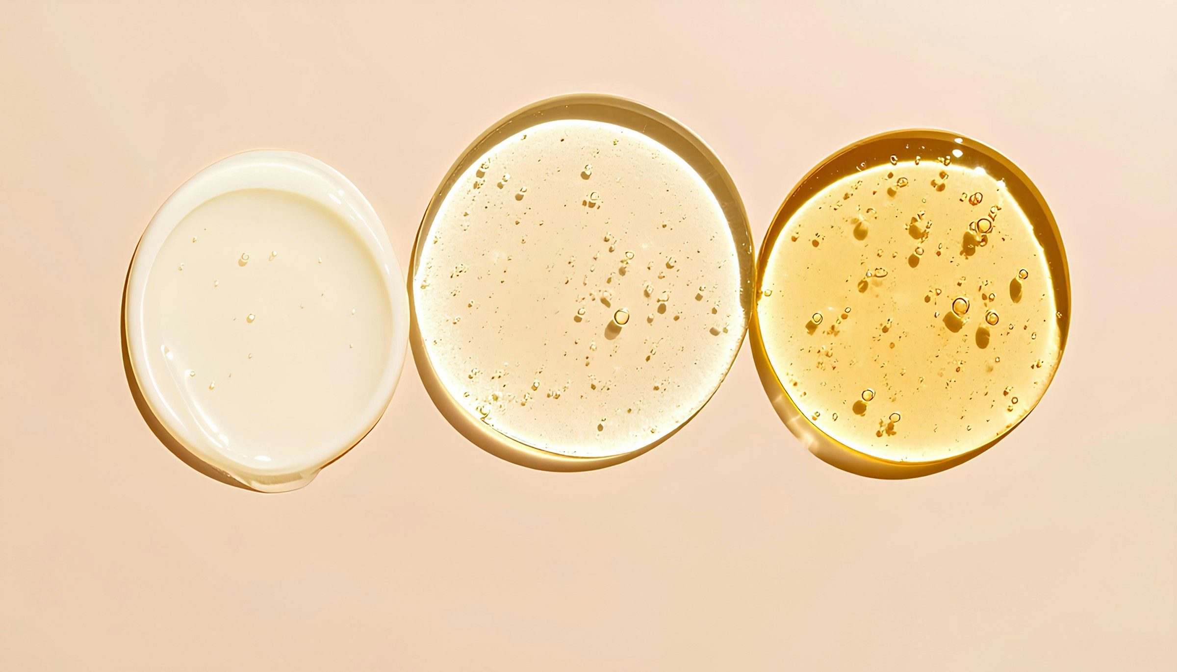 Cream, essence and serum textures side by side